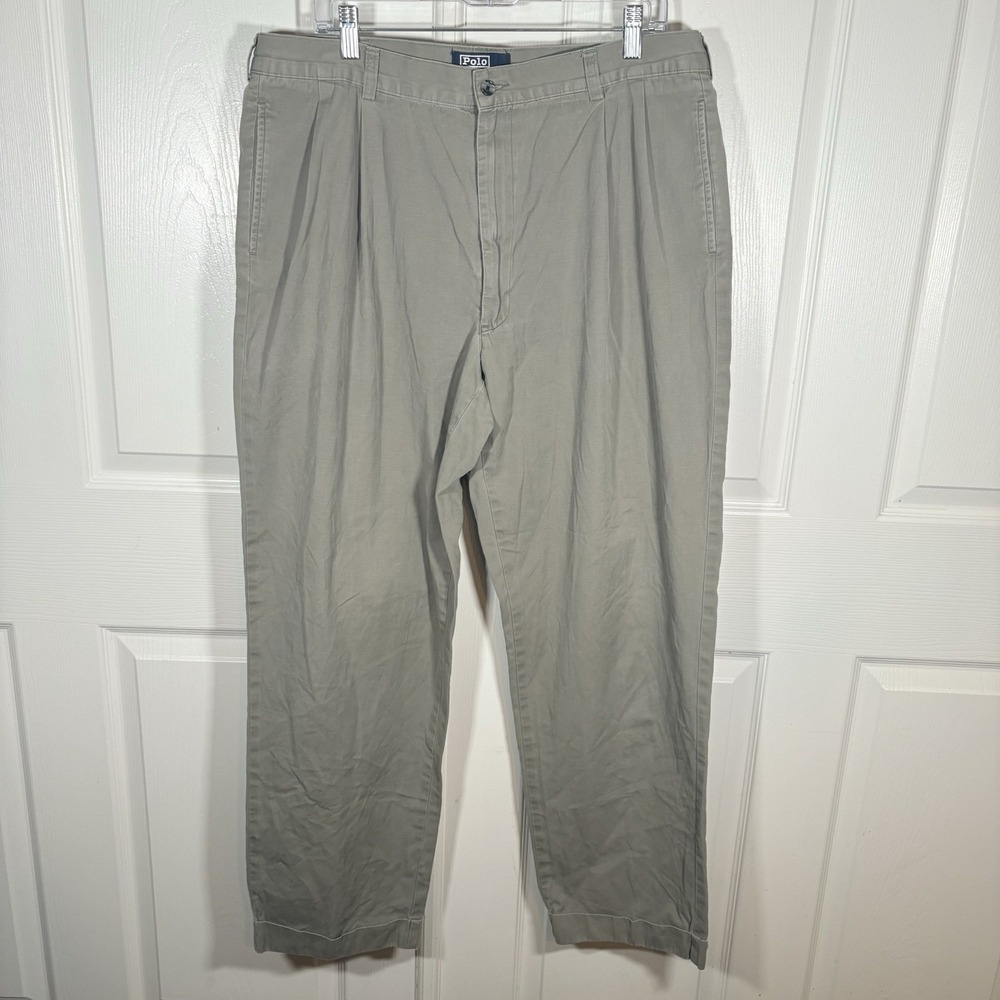 Polo Ralph Lauren Hammond Chino Pants 38x32 Pleated‎ Khaki Cotton Classic Fit